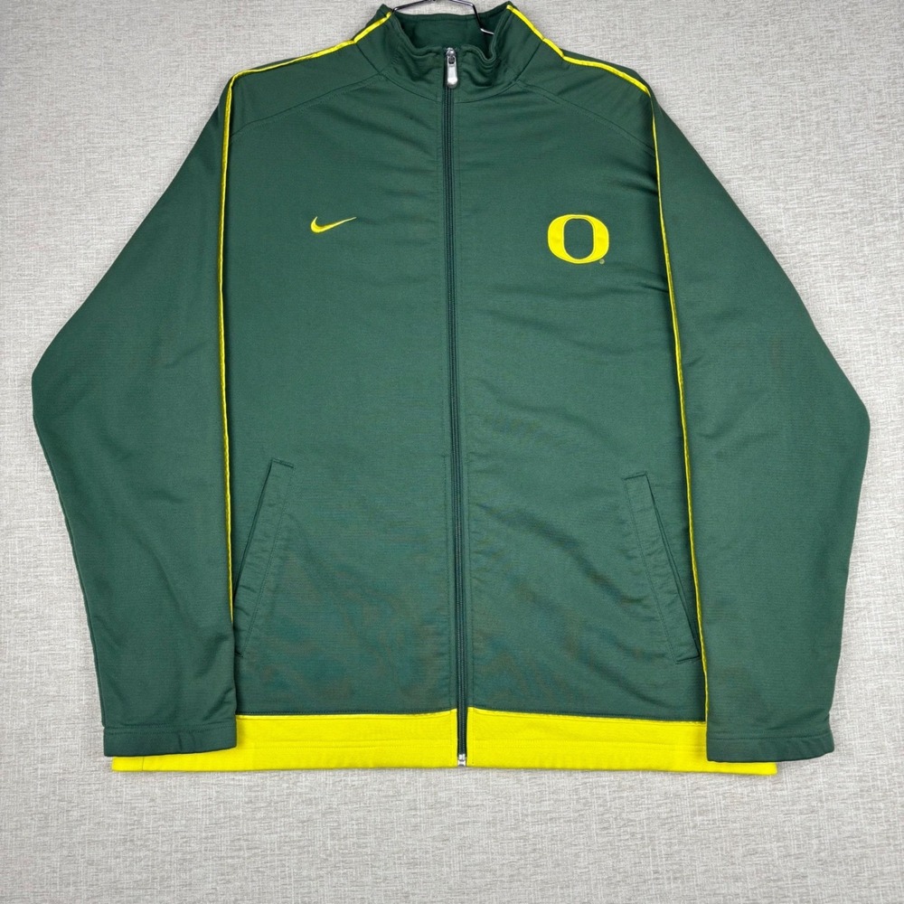 Nike Team Oregon Ducks Track Jacket Mens XL Green Yellow Full Zip NCAA Fan Gear
